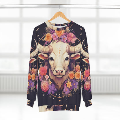 Taurus Zodiac Bull Flower Accents - Astrology Sign - ユニセックス スウェットシャツ (AOP) 