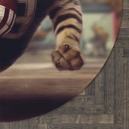 Football Field Felines: Kitty Cats in Sport Tackling Scoring Game Position - Round Rug