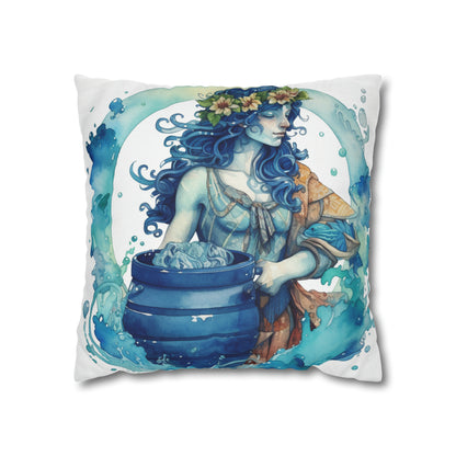 Artistic Aquarius Zodiac - Watercolor Water-Bearer Depiction - Spun Polyester Square Pillow Case