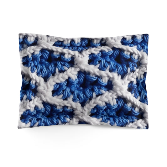Blueberry Blue Crochet, White Accents, Classic Textured Pattern - Microfiber Pillow Sham