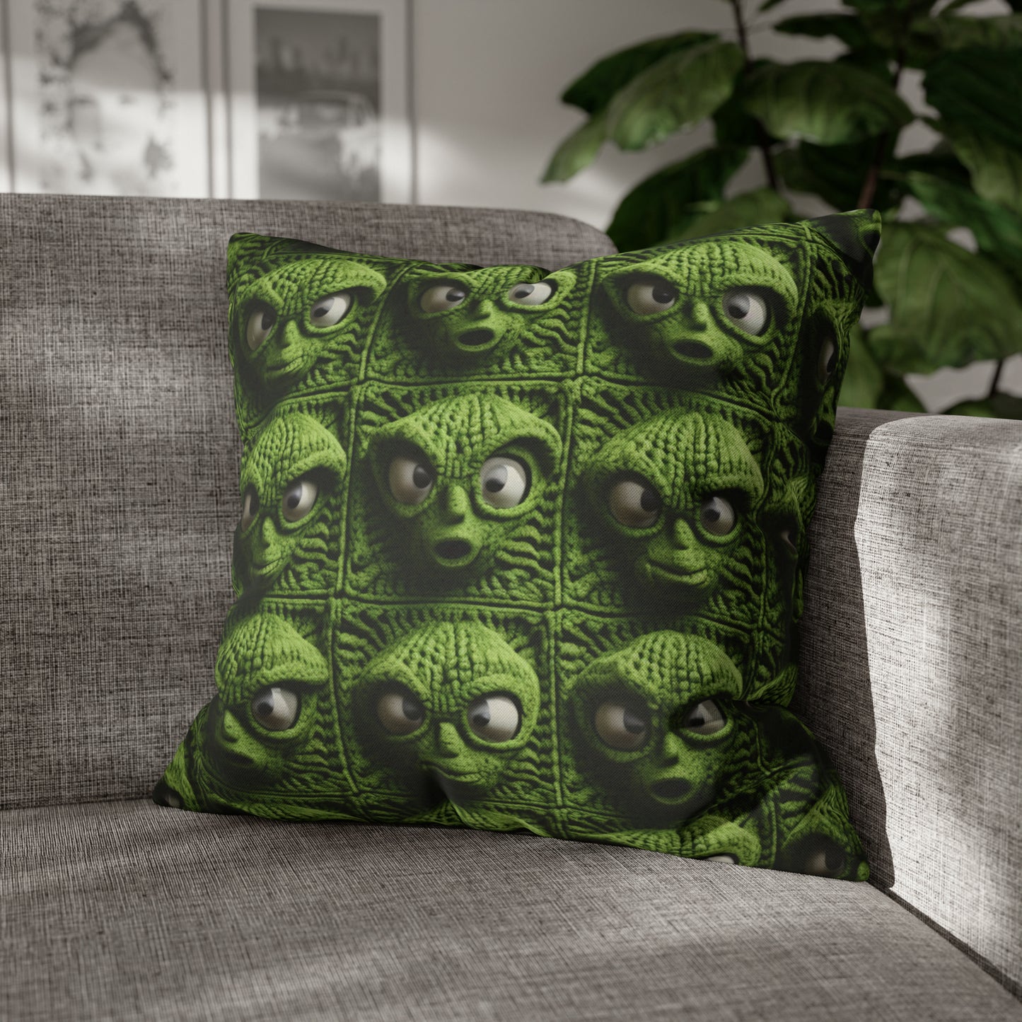 Alien Granny Square Crochet - Galacitc Space Sci fi Fantasy Theme - Spun Polyester Square Pillow Case