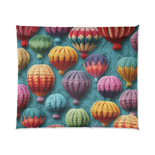 Crochet Hot Air Balloons Sky Travel Transport Scenic Style -  Bed Comforter