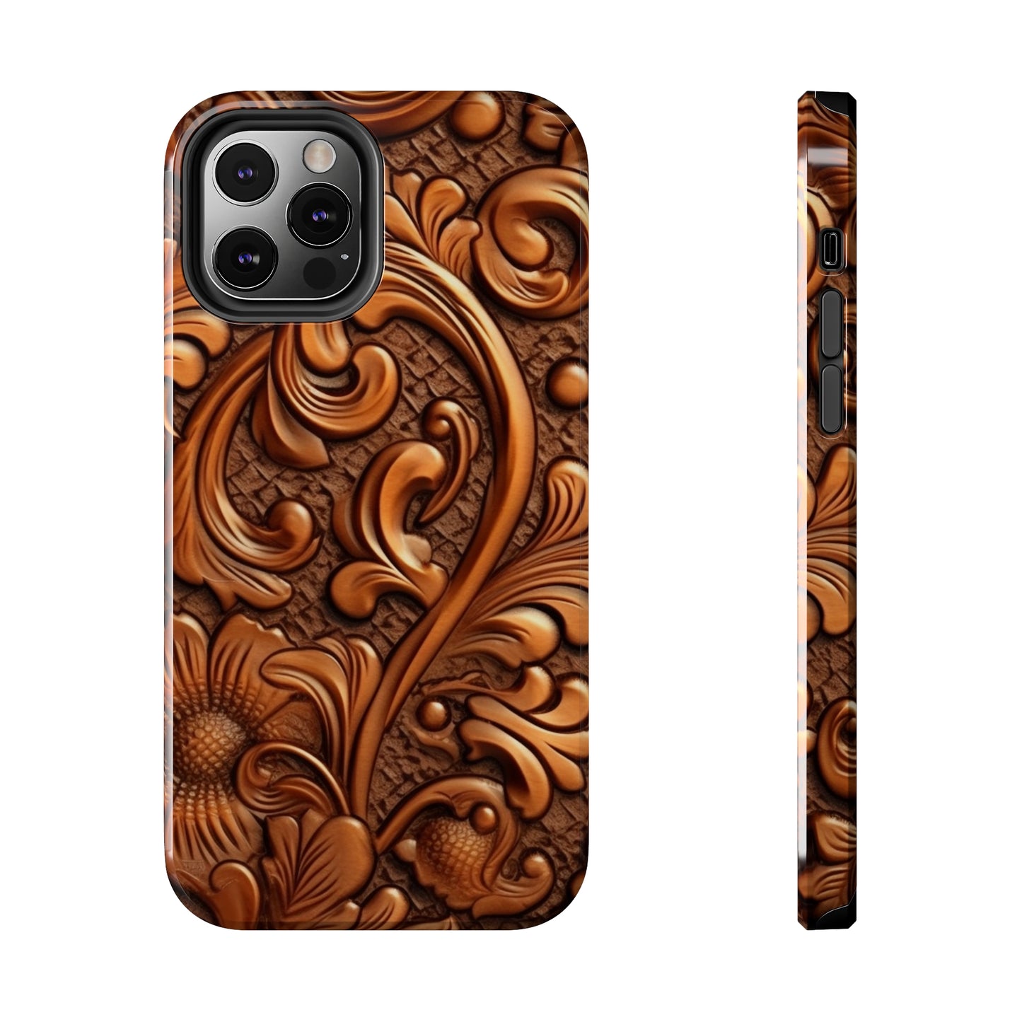 Leather Flower Cognac Classic Brown Timeless American Cowboy Design - Tough Phone Cases