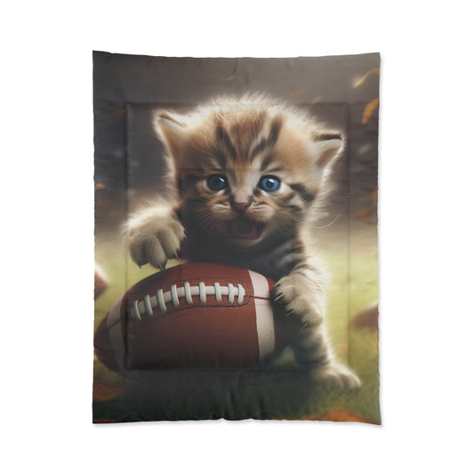 Football Kitten Touchdown: Tabby's Winning Play Sport Game - Bed Comforter