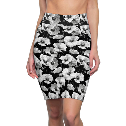 Neutral Poppy Midi Dress - Women's Pencil Skirt (AOP)