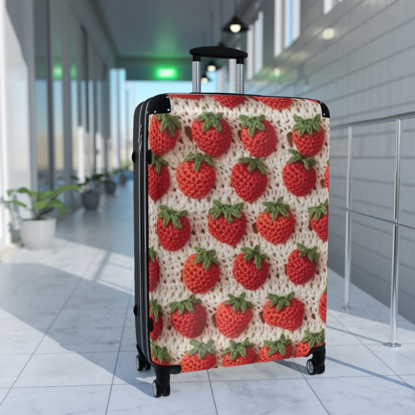 Strawberry Traditional Japanese, Crochet Craft, Fruit Design, Red Berry Pattern - Suitcase