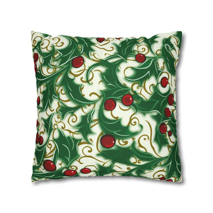 Holiday Elegance: Christmas Holly Swirls Design - Spun Polyester Square Pillow Case