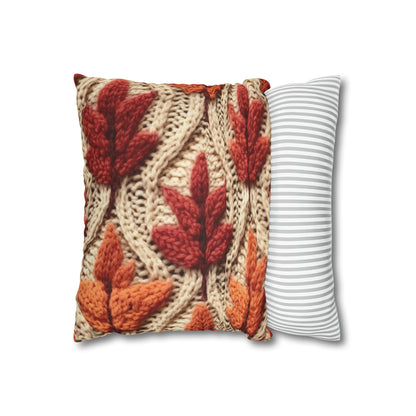 Crochet Fall Leaves: Harvest Rustic Design - Golden Browns -Woodland Maple Magic - Spun Polyester Square Pillow Case