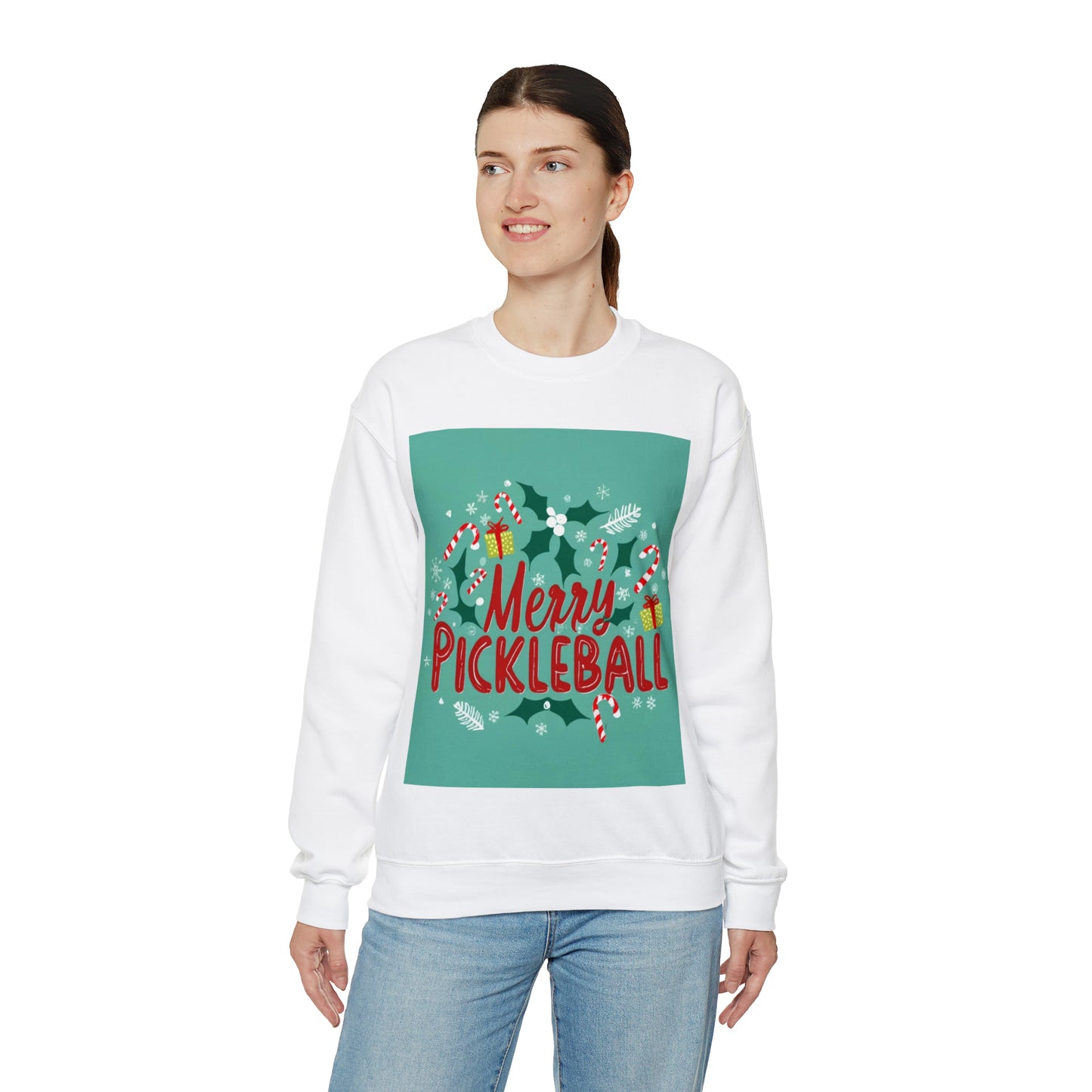 Feliz Navidad navideña de Pickleball - Sudadera unisex con cuello redondo Heavy Blend™ 