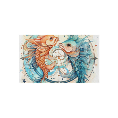 Pisces Zodiac Horoscope - Starry Watercolor & Ink, Hyper-Detailed Fish Outdoor Rug