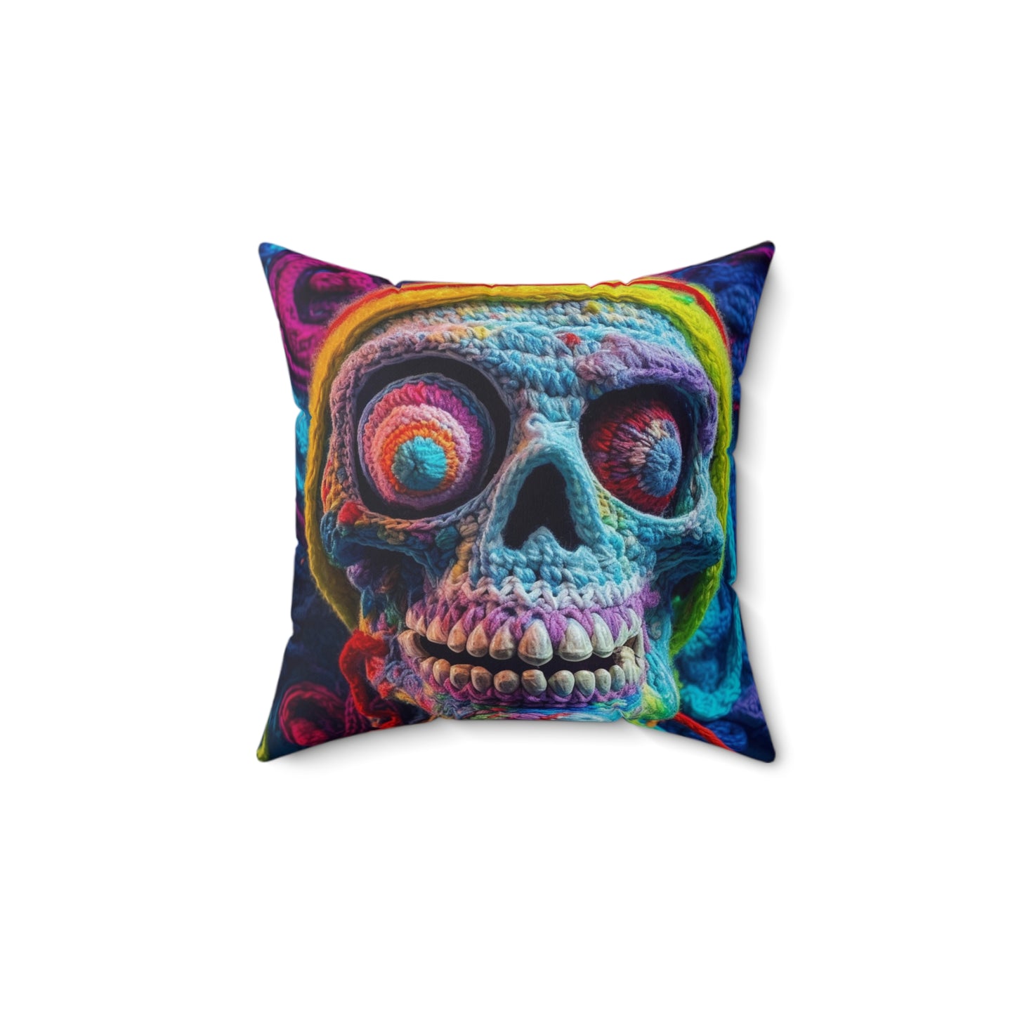 Crochet Skull Halloween Scary Horror Design - Spun Polyester Square Pillow