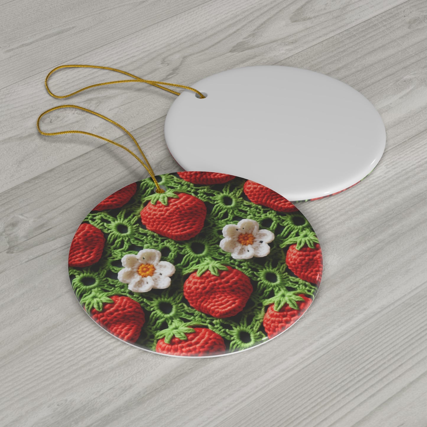 Strawberry Field Crochet - Forever Forest Greens - Fruit Berry Harvest Crop - Ceramic Ornament, 4 Shapes