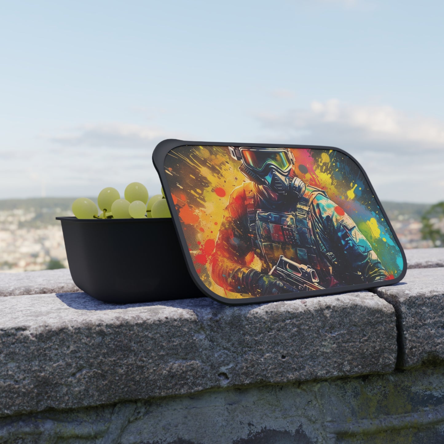 Paintball Game Sport: Professional Action Shot Target Player - PLA Bento Box with Band and Utensils