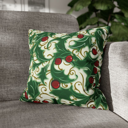 Holiday Elegance: Christmas Holly Swirls Design - Spun Polyester Square Pillow Case