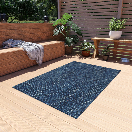 Denim-Inspired Design - Distinct Textured Fabric Pattern - Outdoor Rug