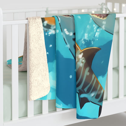 Tiger Shark: Ocean Marine Wildlife - Underwater - Sherpa Fleece Blanket