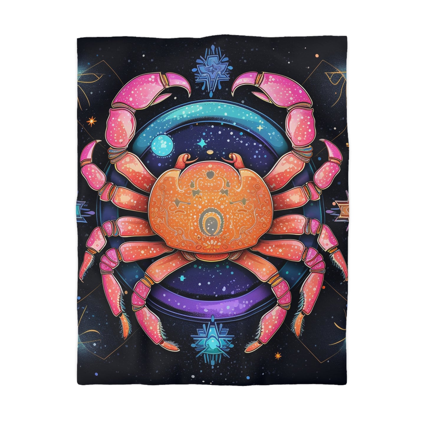 Rainbow Celestial Crab - Vibrant Cancer Zodiac Sign Art - Microfiber Duvet Cover