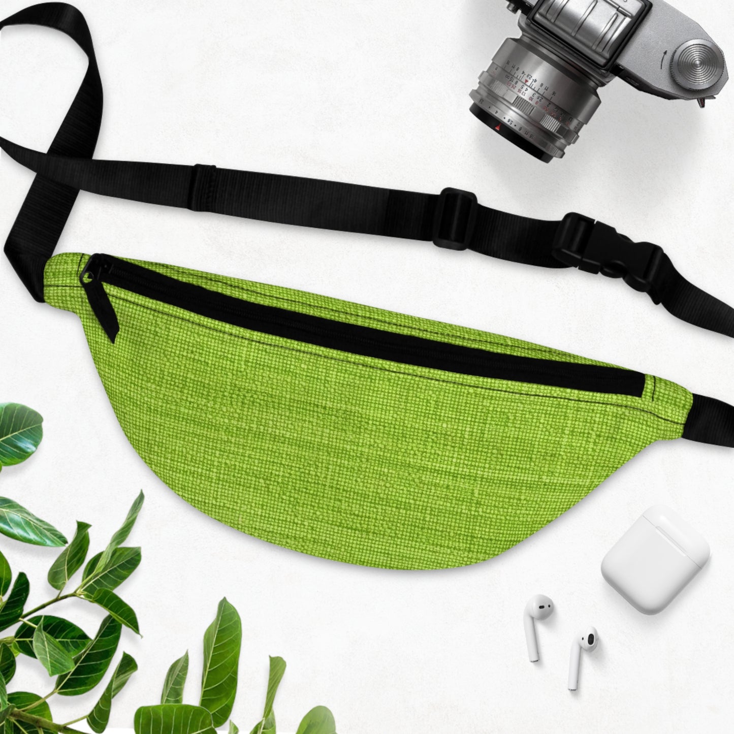 Lush Grass Neon Green: Denim-Inspired, Springtime Fabric Style - Fanny Pack