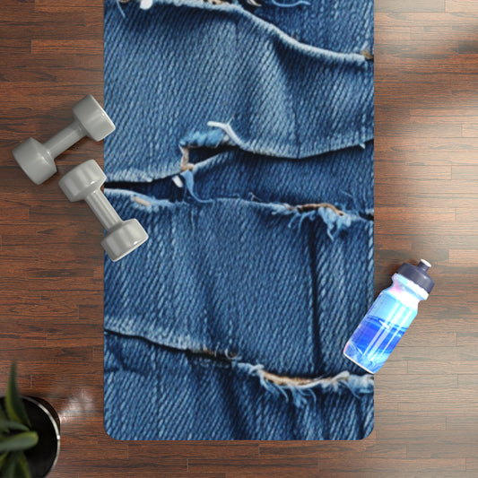 Midnight Blue Distressed Denim: Rugged, Torn & Stylish Design - Rubber Yoga Mat