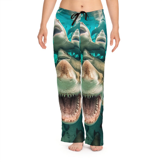 Laughing Lemon Sharks: Joyful Sea Jaws Ocean Deep - Women's Pajama Pants (AOP)