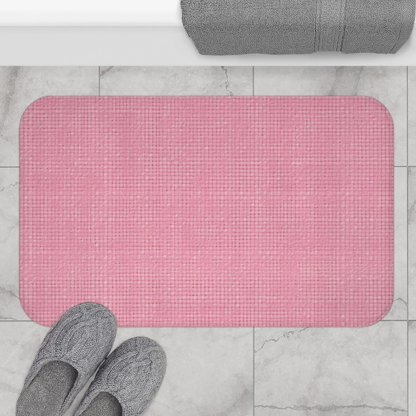 Pastel Rose Pink: Denim-Inspired, Refreshing Fabric Design - Bath Mat