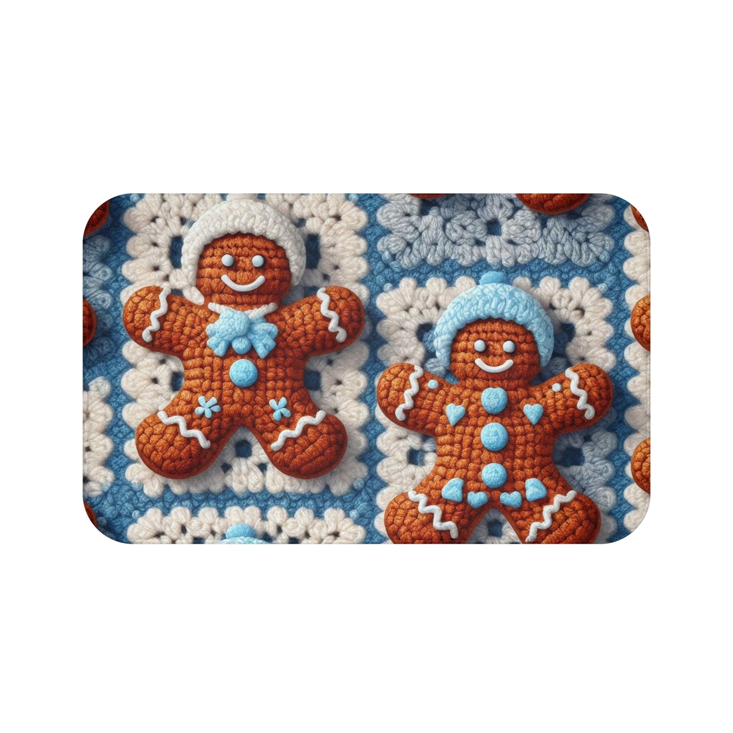 Winter Cheer: Charming Crocheted Gingerbread Christmas Friends Adorned with Snowy Hats and Sweet Smiles - Bath Mat