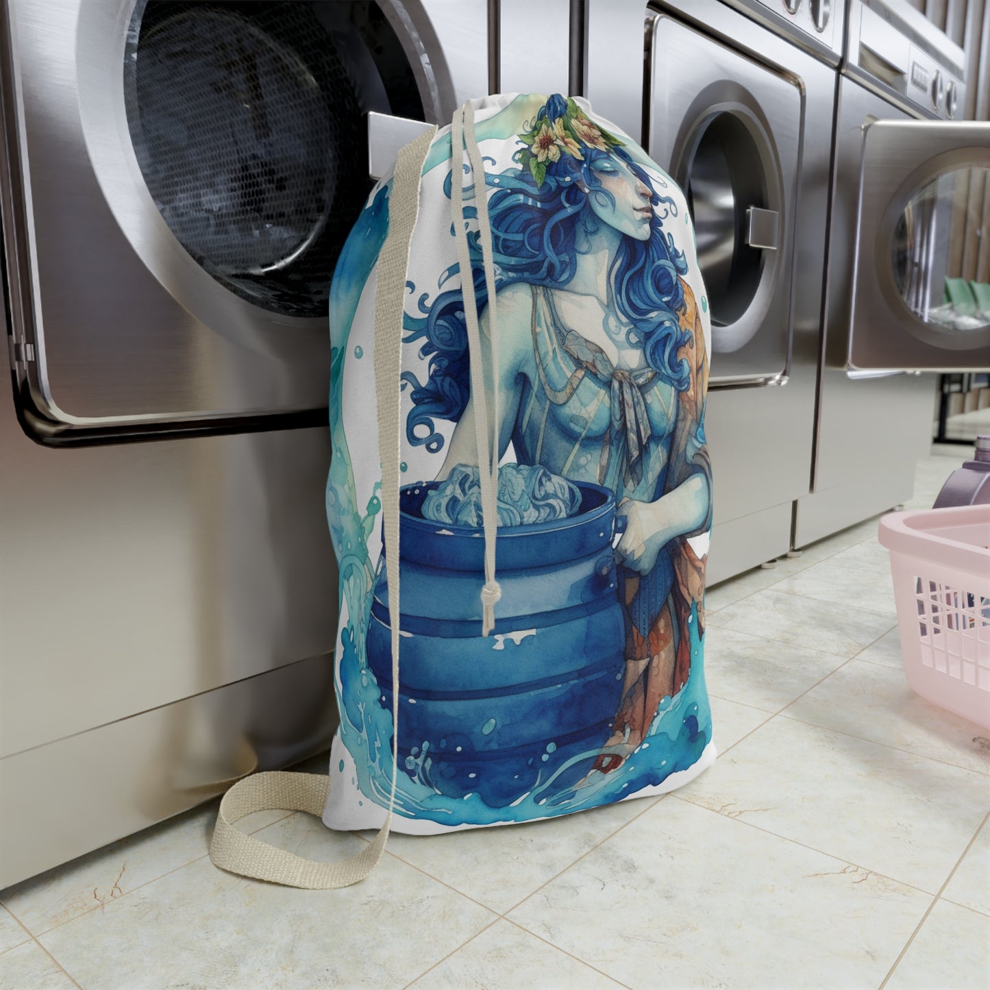 Artistic Aquarius Zodiac - Watercolor Water-Bearer Depiction - Laundry Bag