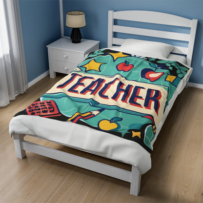 Teacher Schoolhouse Nostalgia Retro Educator Classroom - Velveteen Plush Blanket