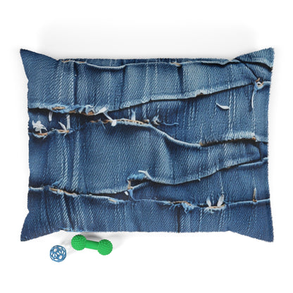 Midnight Blue Distressed Denim: Rugged, Torn & Stylish Design -  Dog & Pet Bed