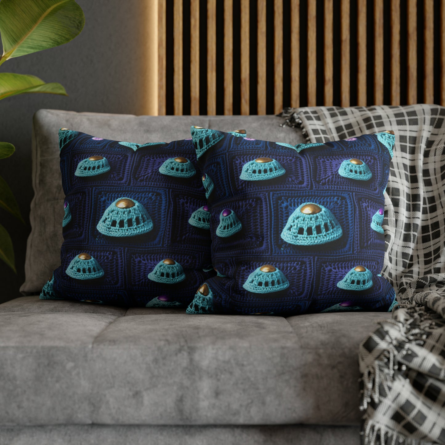 Spaceship UFO Crochet - Galactic Travel Ship - Alien Craft - Flying Saucer - Spun Polyester Square Pillow Case