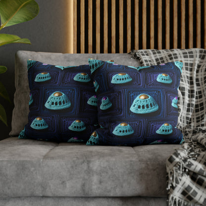 Spaceship UFO Crochet - Galactic Travel Ship - Alien Craft - Flying Saucer - Spun Polyester Square Pillow Case