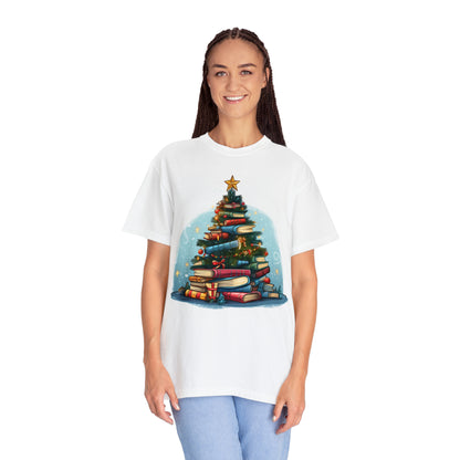 Book Lover Christmas Tree, Gift For Readers - Unisex Garment-Dyed T-shirt