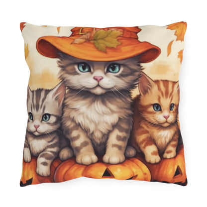 Kitty Cat Kittens Halloween - Cute Furries on Pumpkin - Festive Feline Decor - Outdoor Pillows