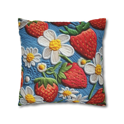 Orchard Berries: Juicy Sweetness from Nature's Garden - Fresh Strawberry Elegance - Spun Polyester Square Pillow Case