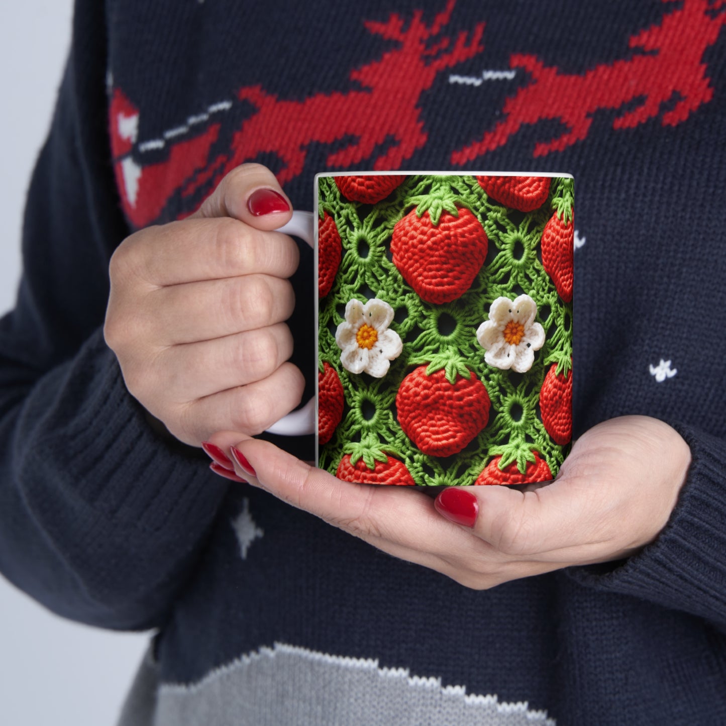 Strawberry Field Crochet - Forever Forest Greens - Fruit Berry Harvest Crop - Ceramic Mug 11oz