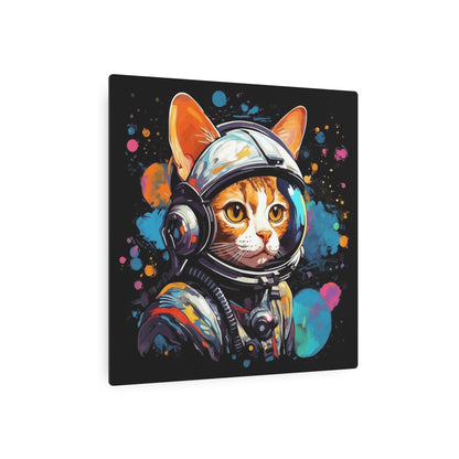 Astro Cat Adventure Feline - Pop Art, Floating in Cosmic Space - Metal Art Sign