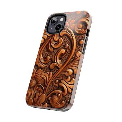 Leather Flower Cognac Classic Brown Timeless American Cowboy Design - Tough Phone Cases