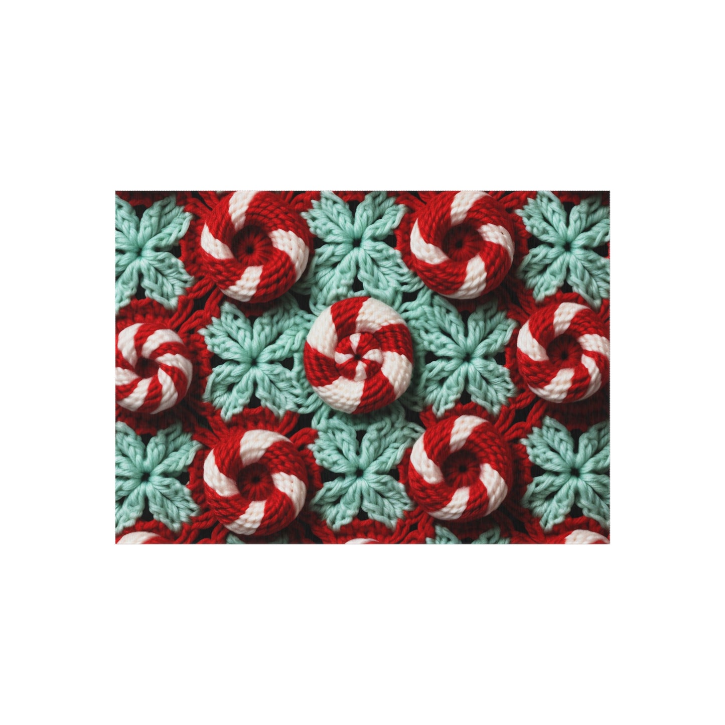 Christmas Crochet Candy Cane - Pepper Red Crystal White Holiday Pattern - Outdoor Rug