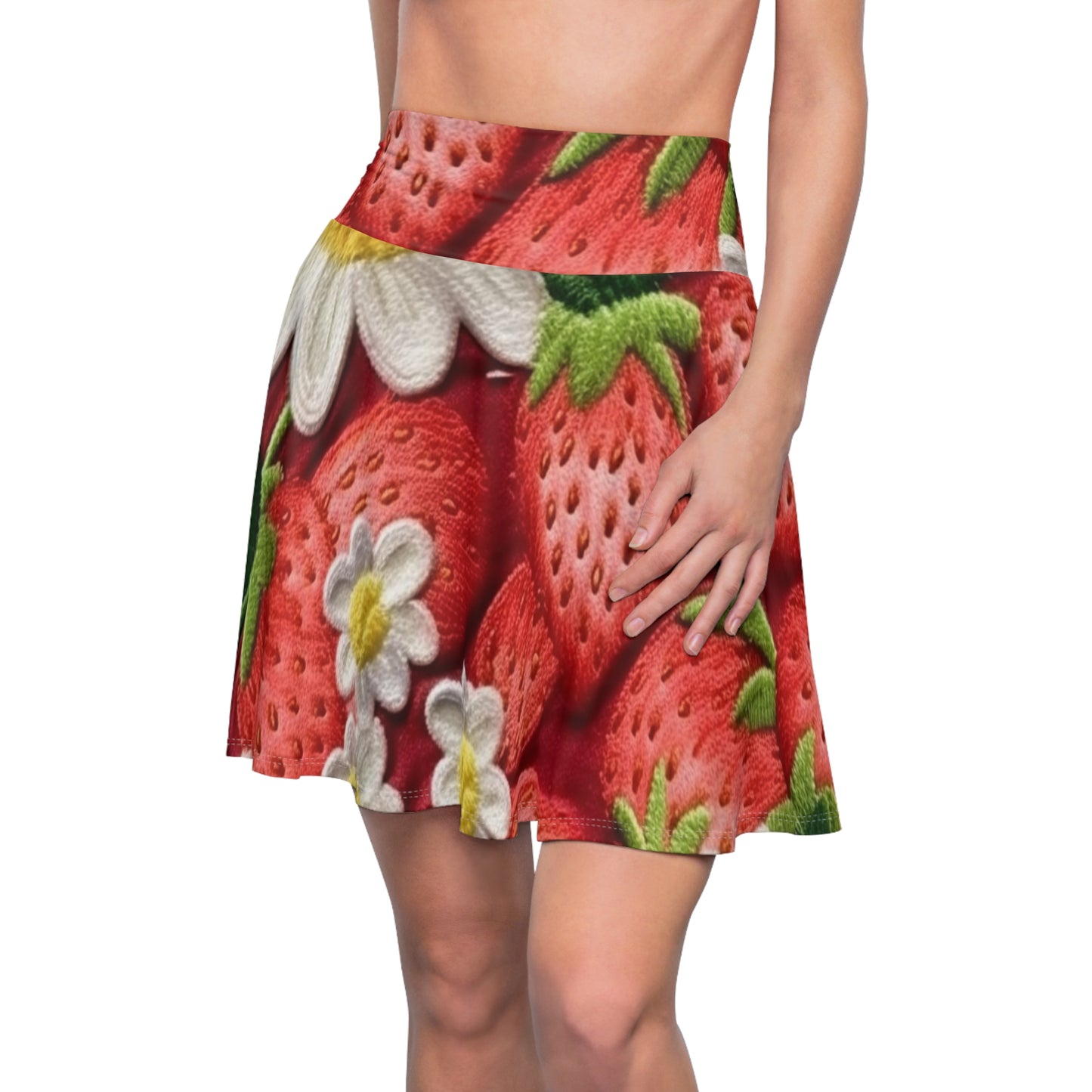 Strawberry Strawberries Embroidery Design - Fresh Pick Red Berry Sweet Fruit - Women's Skater Skirt (AOP)