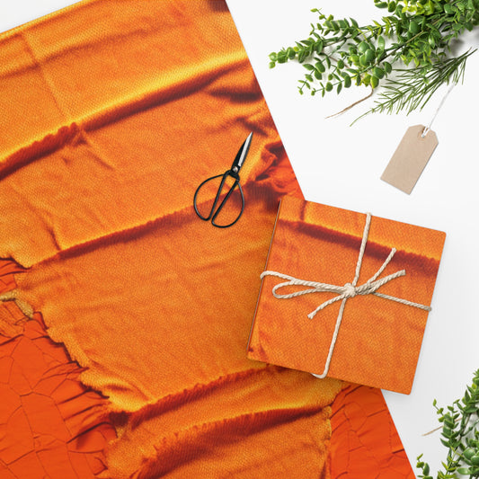 Fiery Citrus Orange: Edgy Distressed, Denim-Inspired Fabric - Wrapping Paper
