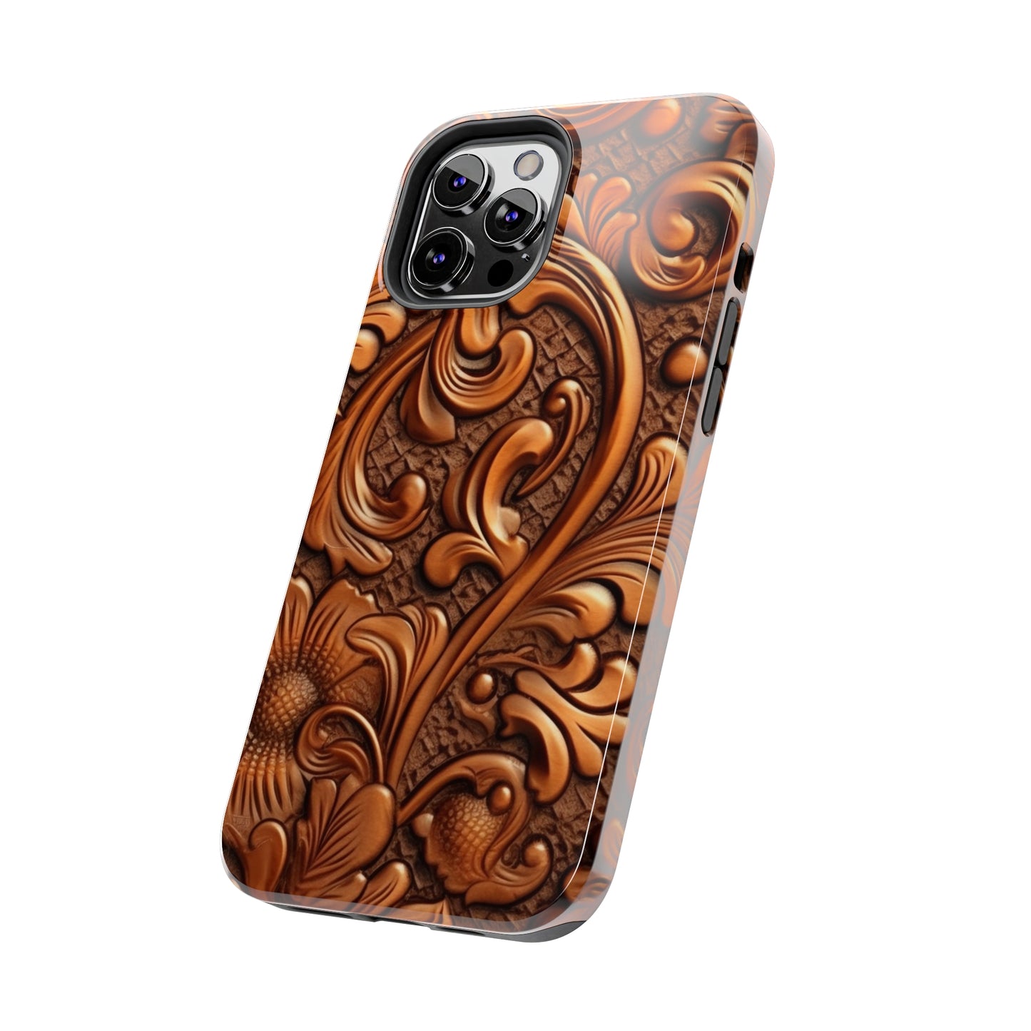 Leather Flower Cognac Classic Brown Timeless American Cowboy Design - Tough Phone Cases