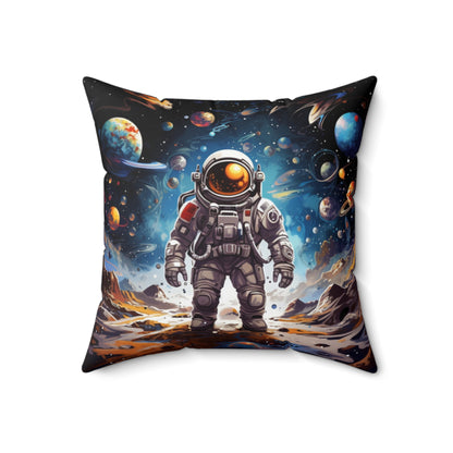 Galactic Voyage: Astronaut Journey in Celestial Star Cosmic Exploration - Spun Polyester Square Pillow