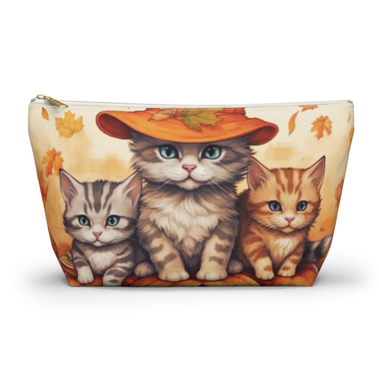 Kitty Cat Kittens Halloween - Cute Furries on Pumpkin - Festive Feline Decor - Accessory Pouch w T-bottom