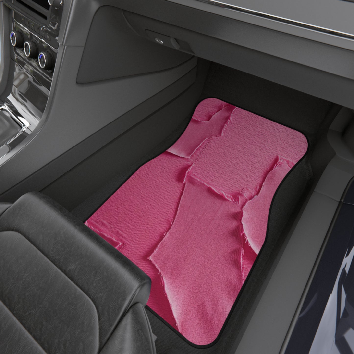 Distressed Neon Pink: Edgy, Ripped Denim-Inspired Doll Fabric - Car Mats (Set of 4)