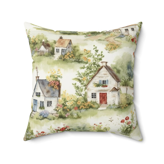 Cottagecore Classic House - Charming Rustic Grandmillenial Style - Eclectic Colors - Spun Polyester Square Pillow