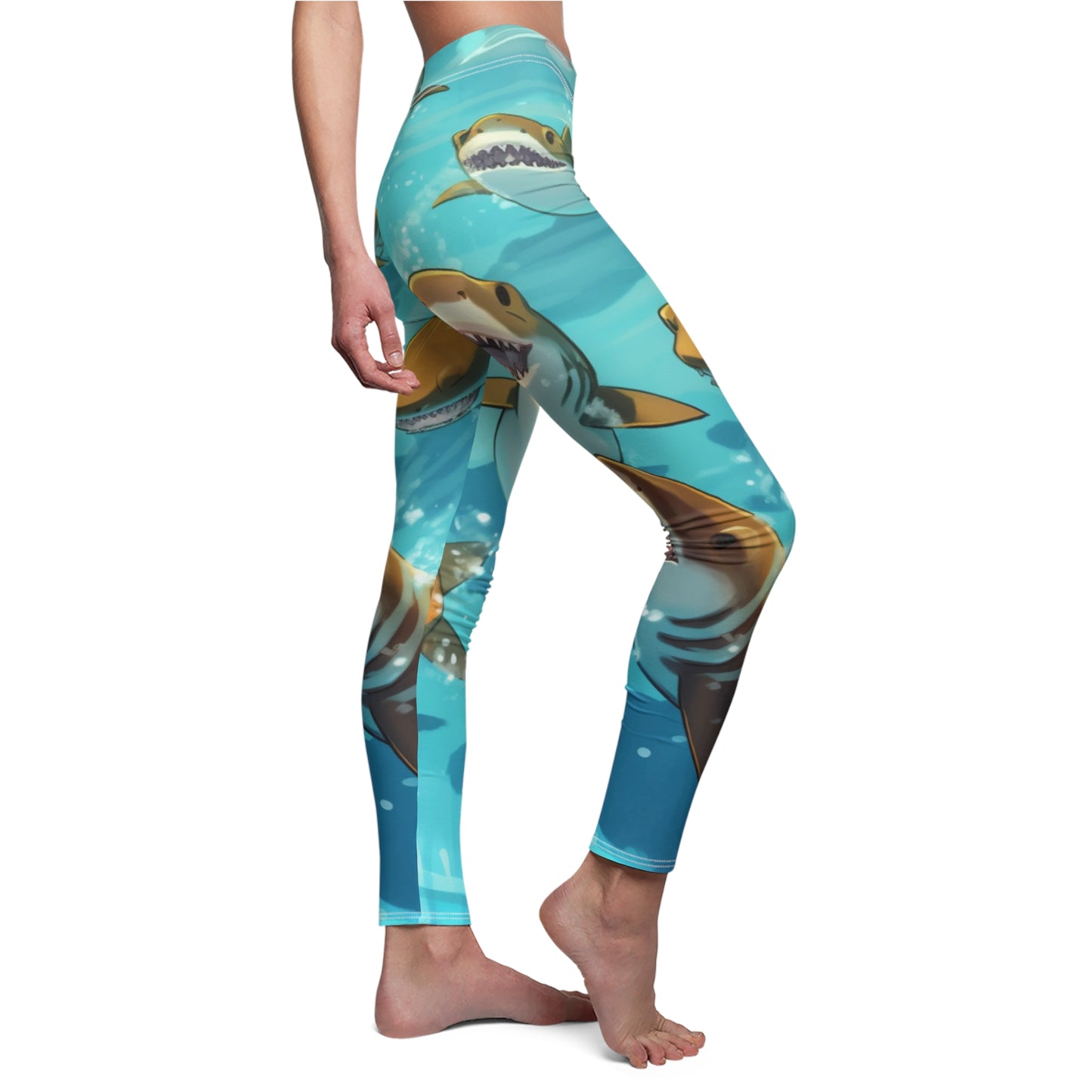 Tiger Shark: Ocean Marine Wildlife - Underwater - Women's Cut & Sew Casual Leggings (AOP)