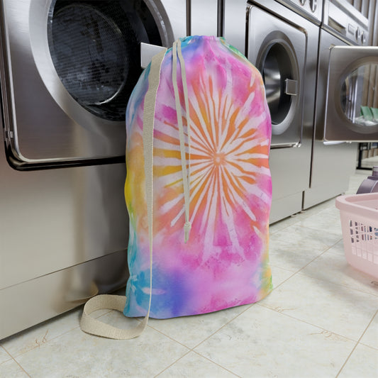 Boho Beach Vibe Pastel Hues Tie-Dye Pattern Design Laundry Bag