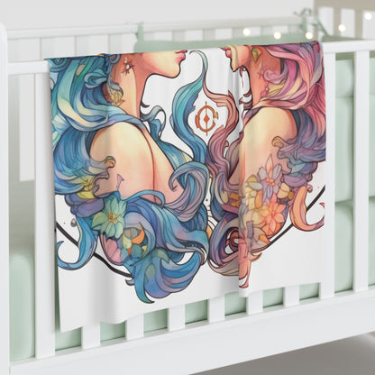 Zodiac Gemini Clipart - Twins Symbol, Whimsical Comic Style - Baby Swaddle Blanket