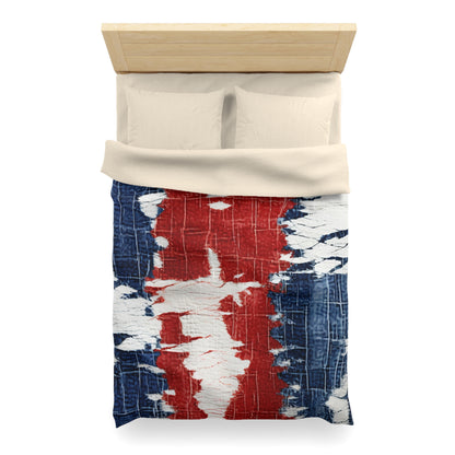 Patriotic Red, White & Blue: Distressed Denim-Style, Torn Fabric - Microfiber Duvet Cover