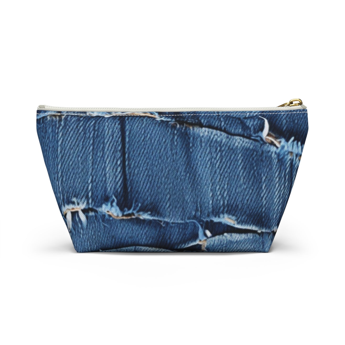 Midnight Blue Distressed Denim: Rugged, Torn & Stylish Design - Accessory Pouch w T-bottom